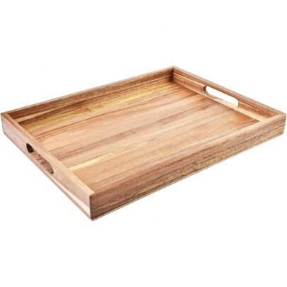 Acacia Wood Serving Tray With Handles (17 Inches) â Decorative Serving Trays Platter For Breakfast In Bed, Lunch, Dinner, Appetizers, Patio, Ottoman