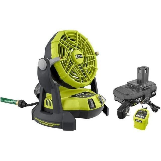 RYOBI 18-Volt ONE+ Bucket Top Misting Fan with Battery and Charger