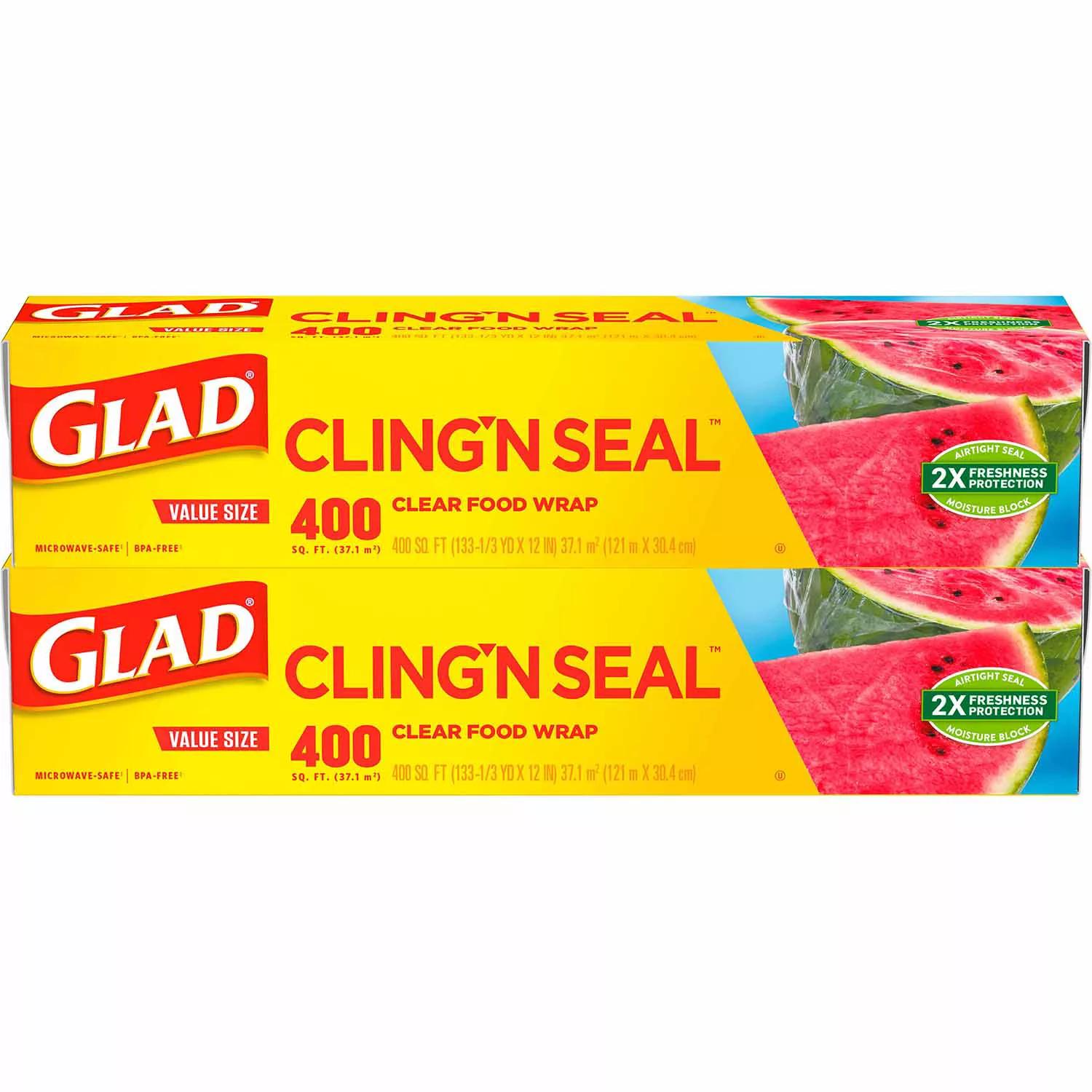 Glad Cling ‘N Seal Clear Plastic Food Wrap (400 sq. ft./roll, 2 rolls)