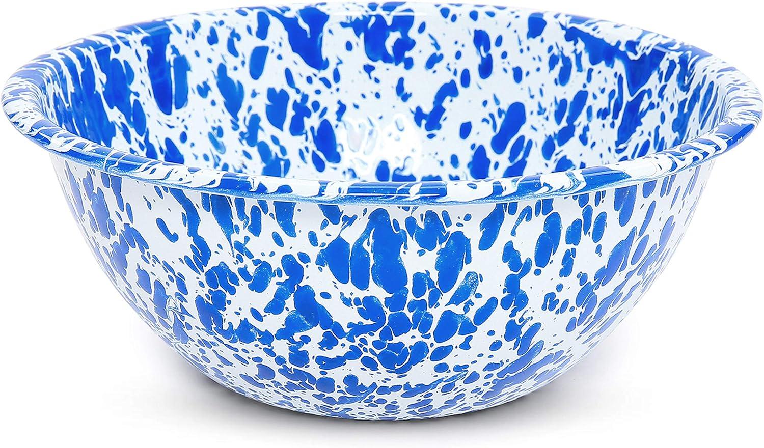 Crow Canyon Home Enamelware Serving Bowl, 1.5 quart, Blue/White Splatter (Single)