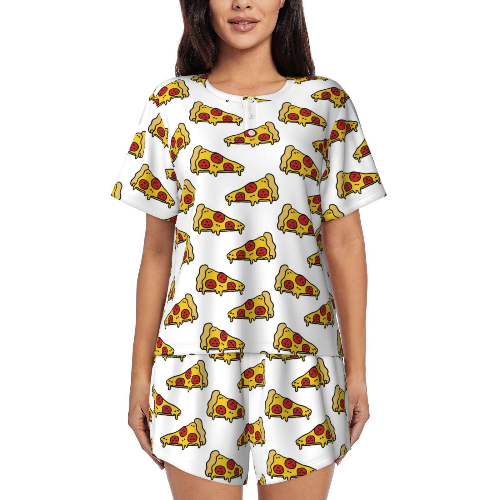 Adobk Pizza Print Women Pajamas Sets for Short-Sleeved,Shorts Comfy Pjs Casual Lounge Sets Sleepwear with Pockets(4X-Large )