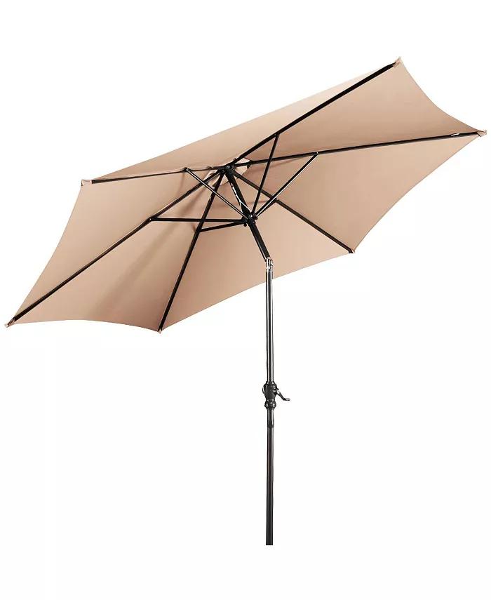 10FT Patio Umbrella 6 Ribs Market Steel Tilt W/Crank Outdoor Garden