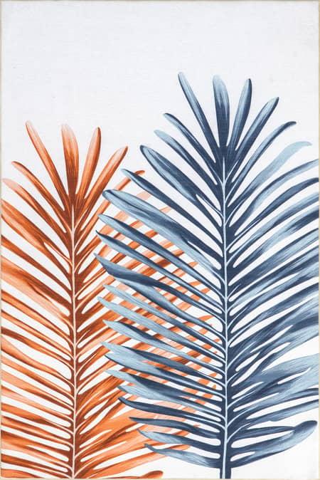 Blue Tommie Palm Leaves Washable Indoor/Outdoor 4' x 6' Area Rug