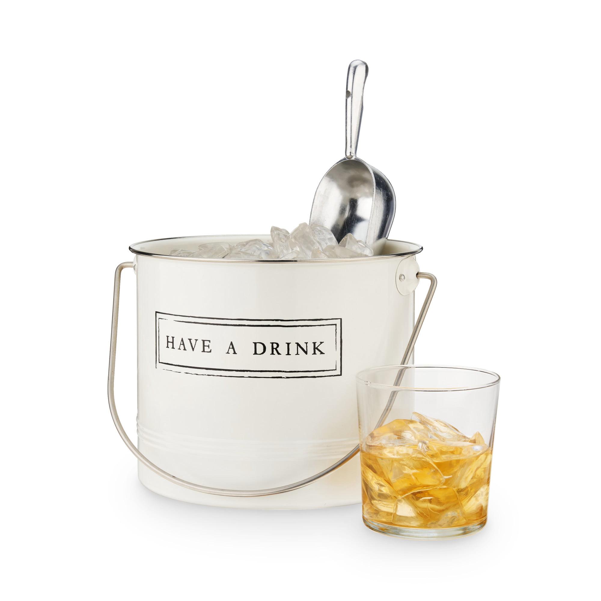Twine "Have A Drink" White Enameled Metal Ice Bucket and Scooper