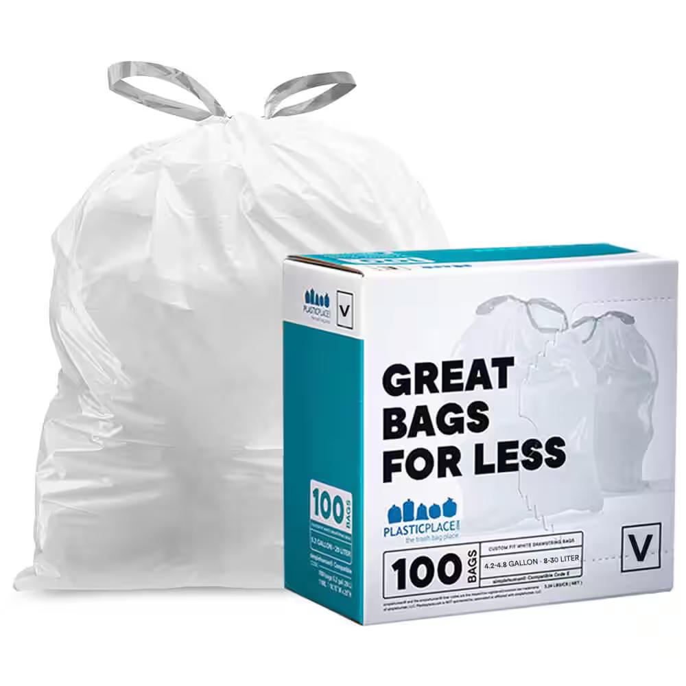 4.2-4.8 Gal. / 16-18 Liter White Trash Bags Compatible with Simplehuman Code V 14.75 in. x 28 in. (100-Count)