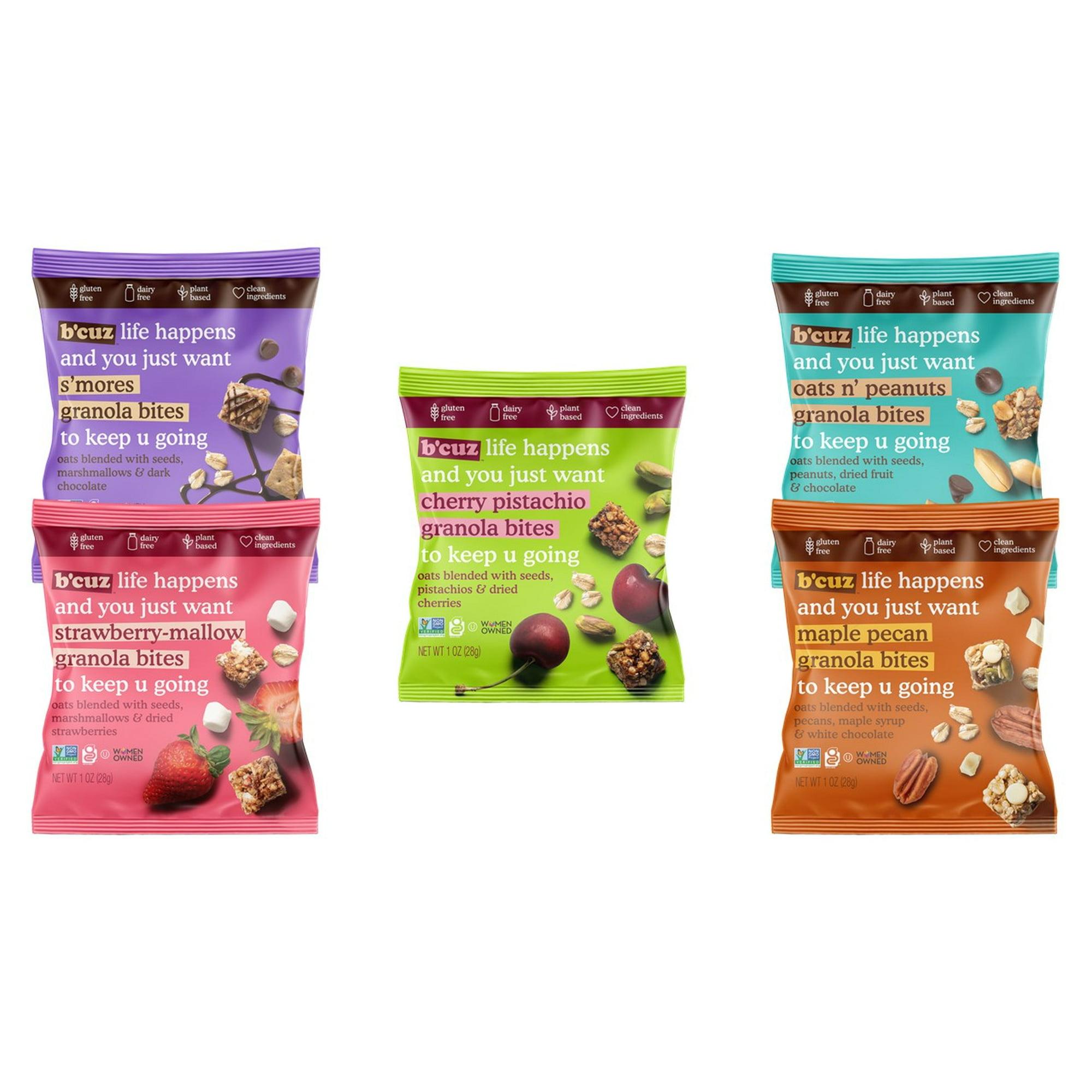 B'cuz Granola Bites 15-Bag Gluten Free Healthy Snacks for Adults, Healthy Granola Gluten Free Snack - Kosher Snacks for Kids, Vegan Snack, Individually Wrapped Snack Packs - 1 oz (Variety Pack (15-Bag