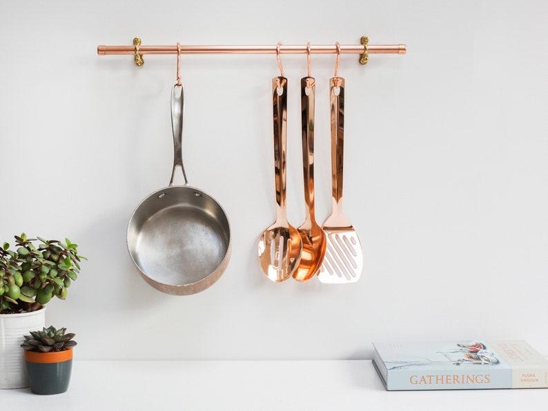 Copper pipe utensil and pan hanging rail - Solid brass fittings