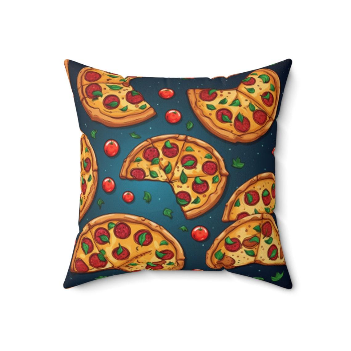 Pizza Party Spun Polyester Square Pillow | Best Pizza Decorations | GIft for Pizza Lover | Everything Pizza | Pizza Pillow for Couch