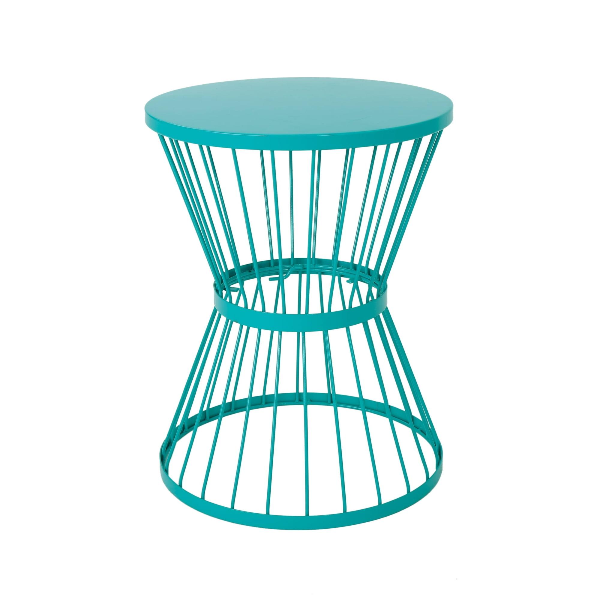 Anthony Outdoor 16 Inch Iron Side Table, Matte Teal