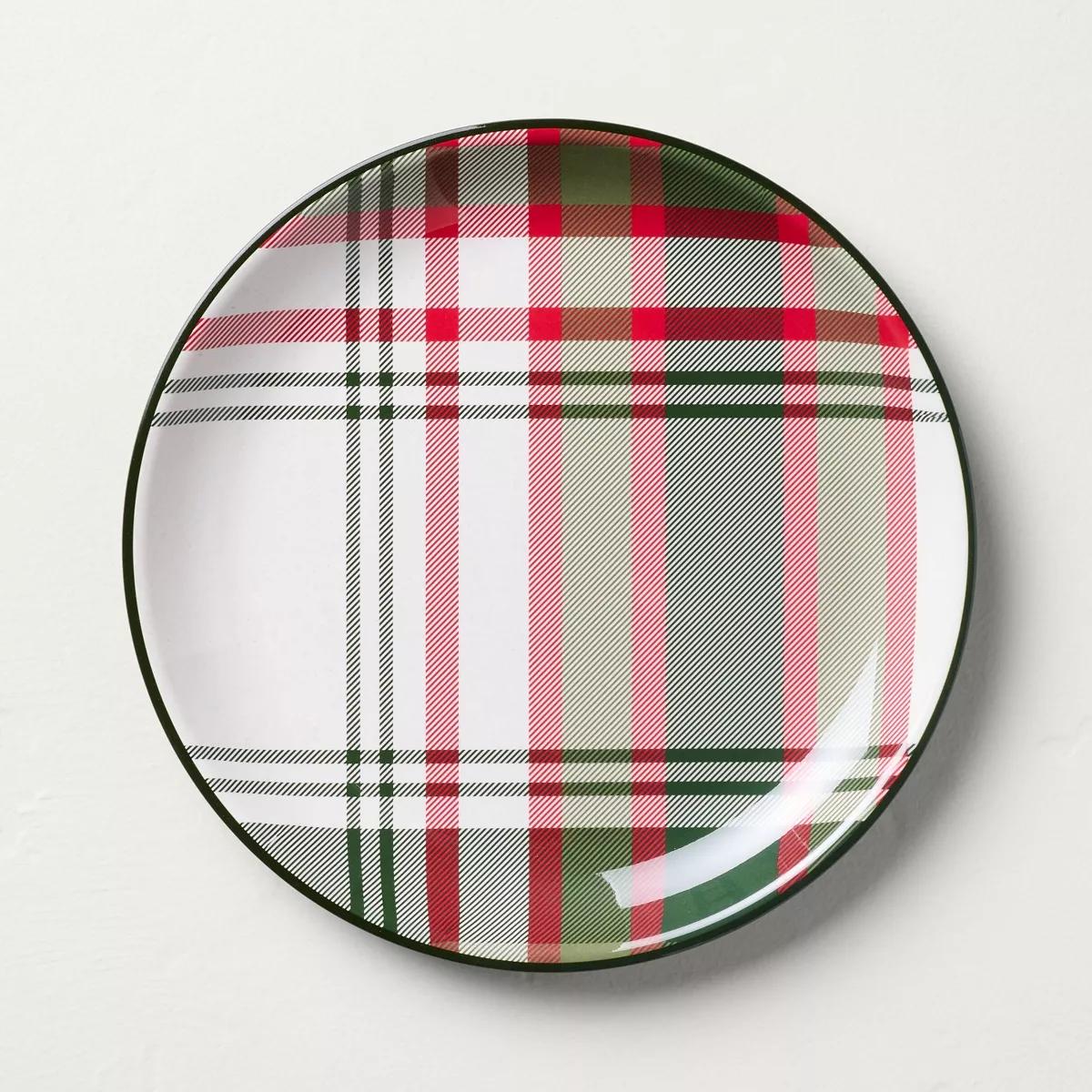 10.5" Christmas Plaid Melamine Dinner Plate Green/Red/Cream - Hearth & Hand™ with Magnolia