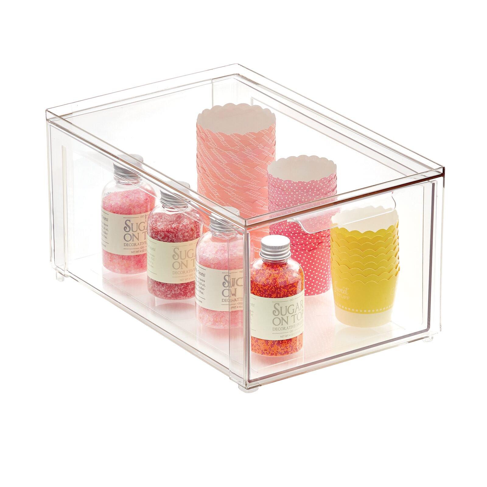 mDesign Plastic Stackable Kitchen Pantry Storage Organizer with Drawer - Clear