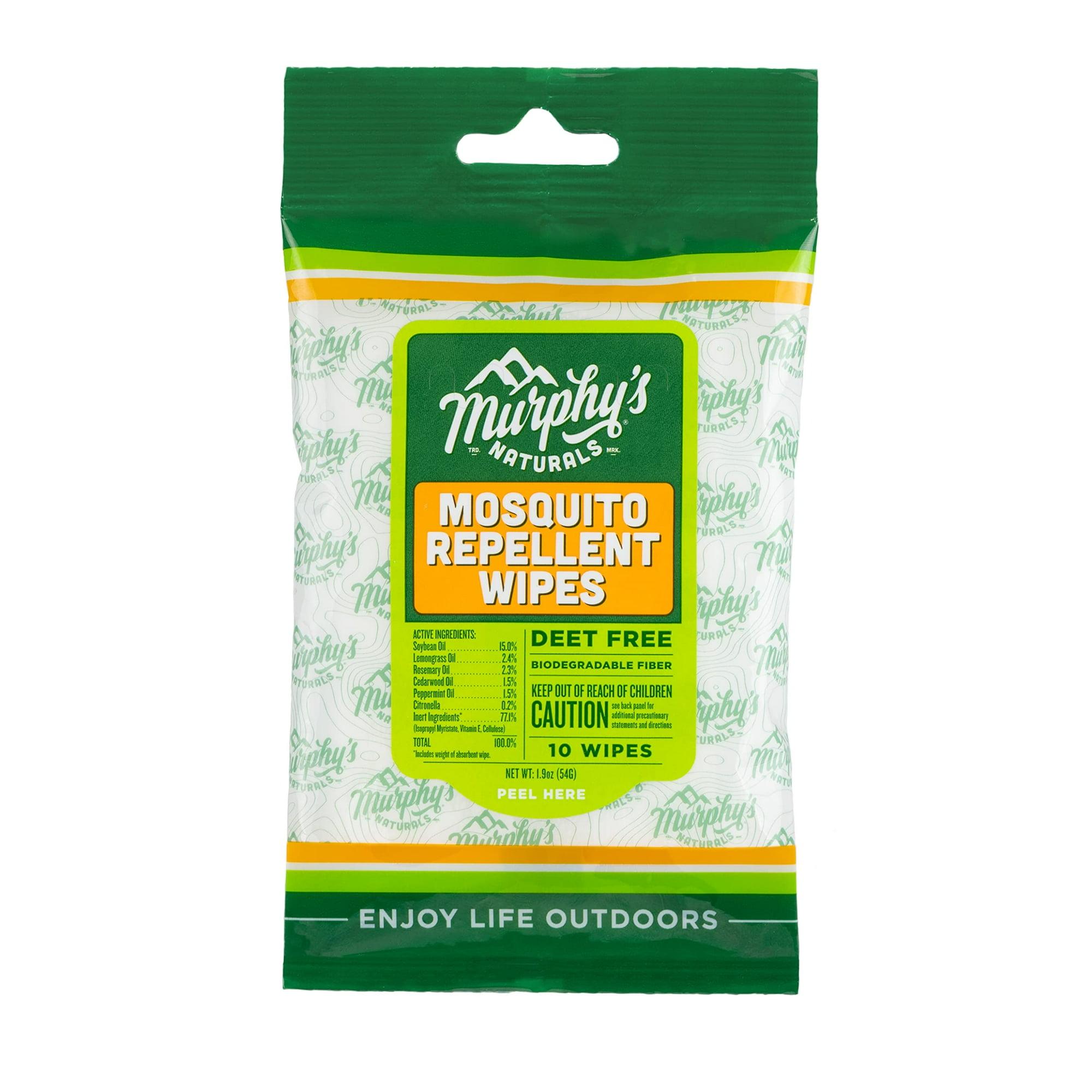 Murphy's Naturals Mosquito Repellent Wipes | DEET-Free, Plant-Based Formula | Travel Sized, Easy to Use | 10 Wipes Per Pack