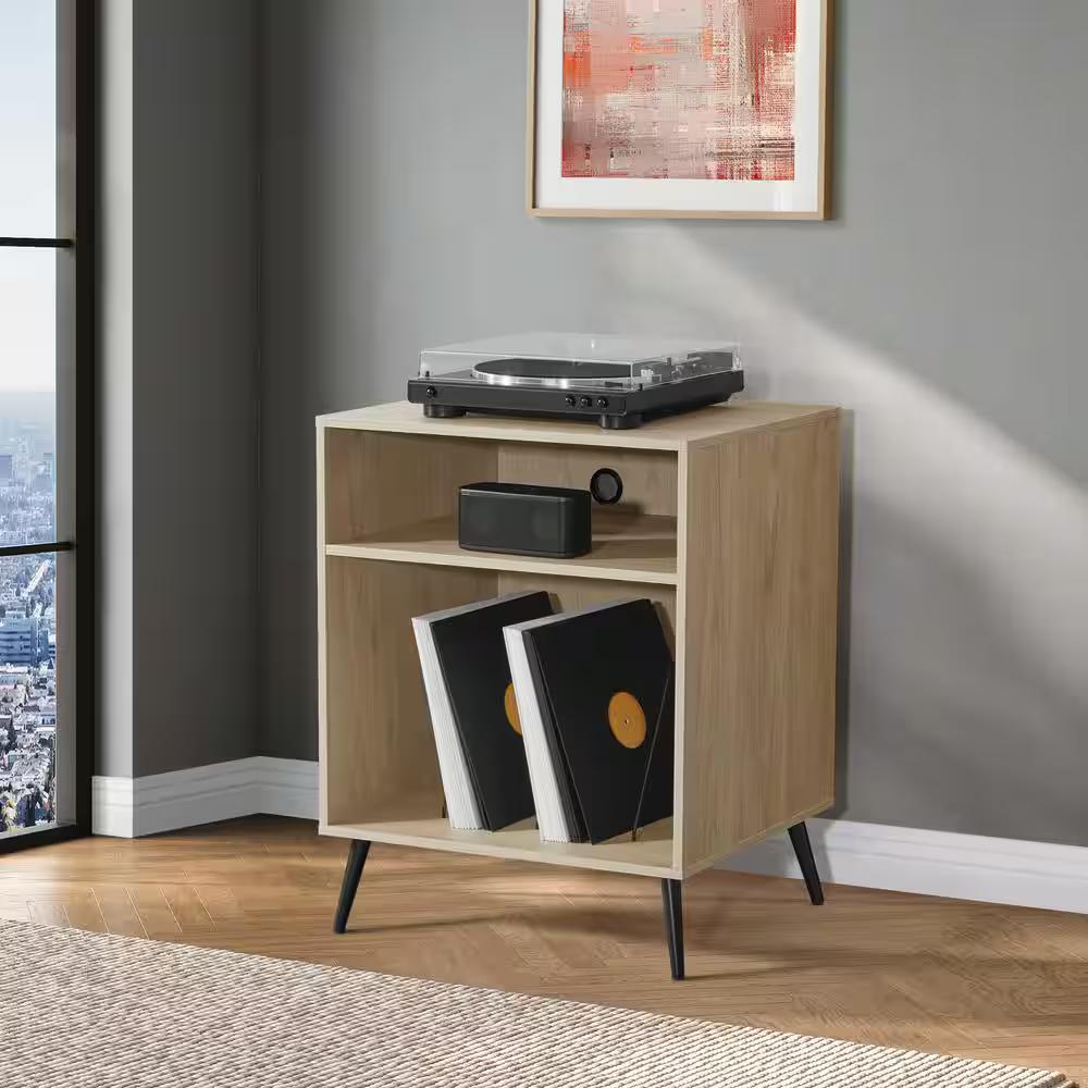 Retro Norwegian Alder Record Player Stand with Album Storage