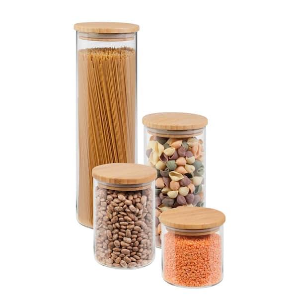 4-Piece 450ml, 700ml, 1000ml and 1650ml Glass Jar Storage Set with Bamboo with Lids