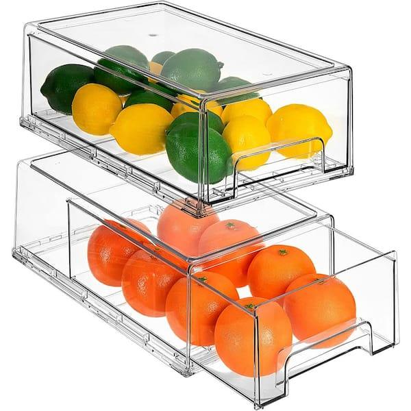 2 Pack Medium Clear Plastic Storage Pull Out Fridge Drawer for fridge