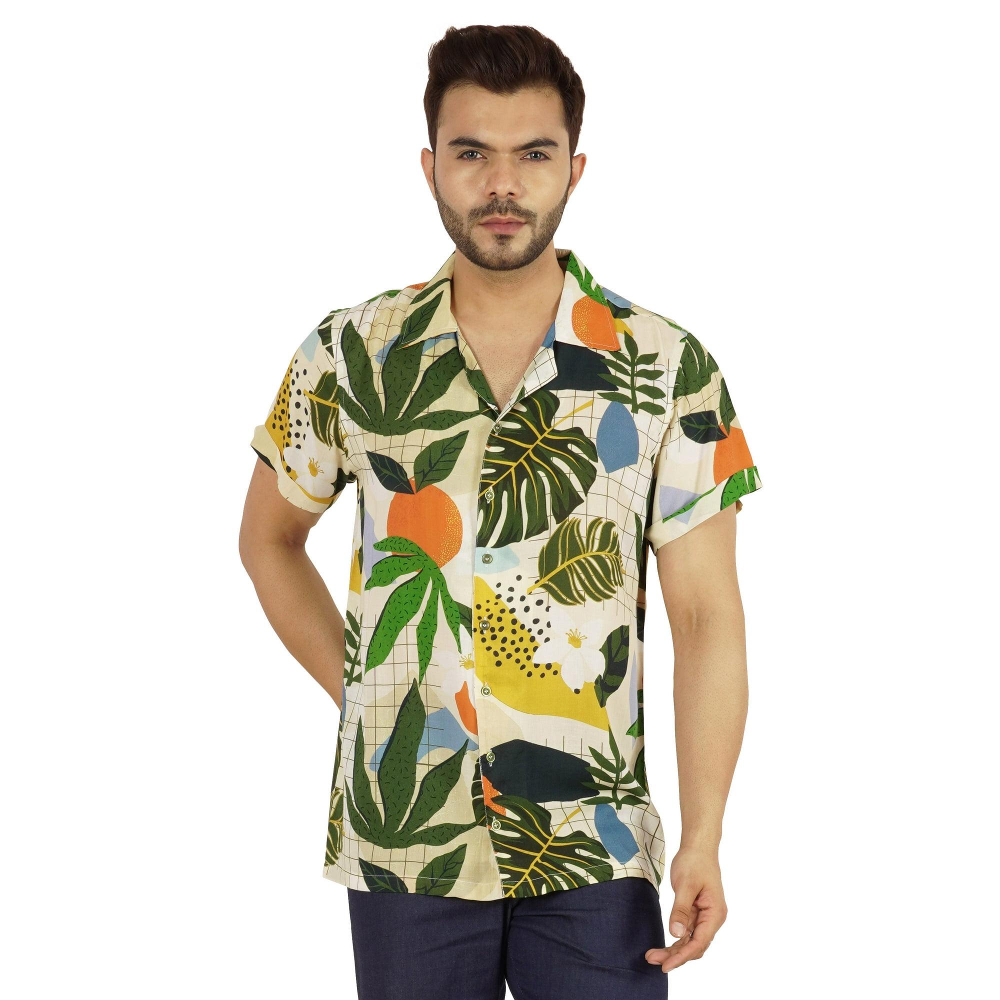 Inkmeso Short Sleeve Printed Hawaiian Casual Button Down shirt for mens Beach Party shirt