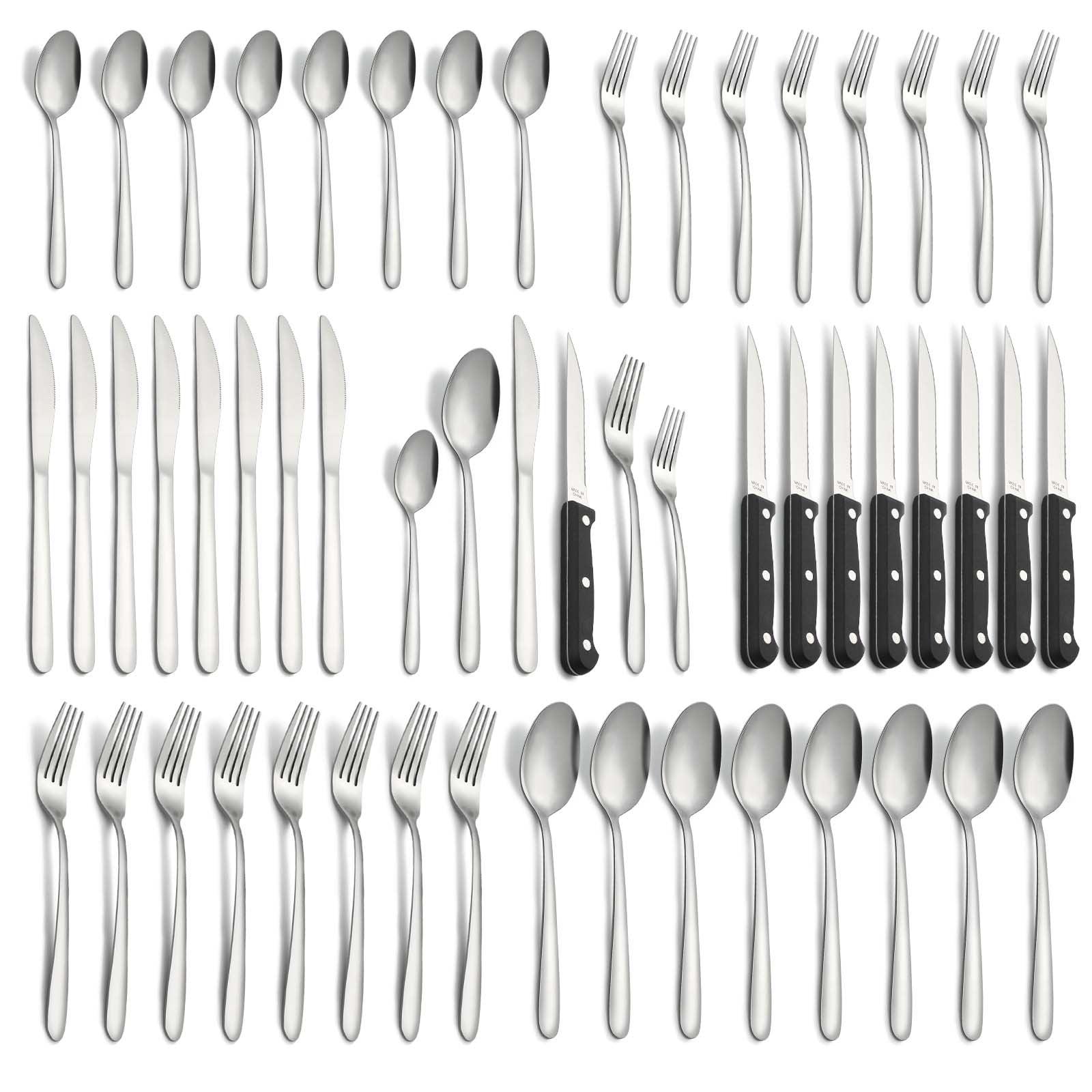 Bestdin 48 Pieces Silverware Set Service for 8, Flatware Sets with Steak Knives, Food Grade Stainless Steel Tableware Set, Use for Home Kitchen Restaurant Hotel, Dishwasher Safe, Mirror Polished