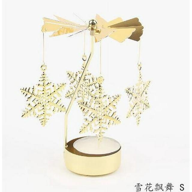 Dytern Party Cast Iron Candle Holder Spinning Carousel Candle Stand Snowflake Pattern Carousel Candle Holder Wedding Party Table Centerpiece Romantic Rotating Candlelight