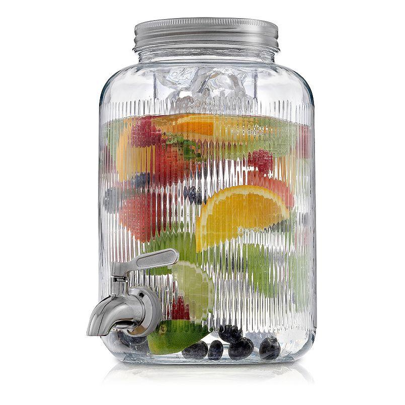JoyJolt Glass Fluted Drink Dispenser with Spigot, Ice Infuser, & Fruit Infuser