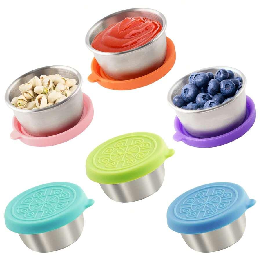 6Pcs Random 1.6 Oz Salad Dressing Containers With Lids, Small Leakproof Reusable Stainless Steel Salad Dressing Container To Go For Lunch Boxes,Sauce Containers, Picnics,Travel Meal Prep And Kitchen Storage,Kitchen Storage,Kitchen Organizer,Kitchen Organiser,Storage Items,Kitchen,Storage,Organizer,Organiser,Organization,Organizers,Drawer Organizer,Travel,Kitchen Items,Kitchen Utensils,Kitchen Tools,Kitchen Things.