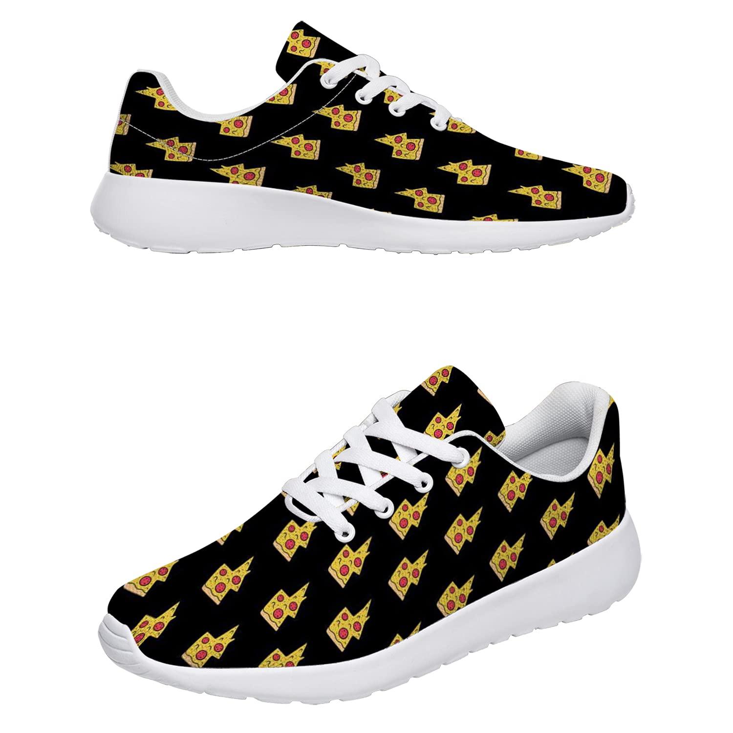 Women's Men's Breathable Sneakers 3D Print Pizza Shoes Lightweight Tennis Golf Shoes Pizza Lighting Pattern Shoes,White US Size Mens 4.5,Womens 6.5,White