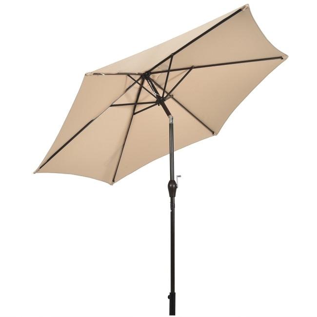 10FT Patio Umbrella 6 Ribs Market Steel Tilt with Crank Outdoor Garden without Weight Base - Beige
