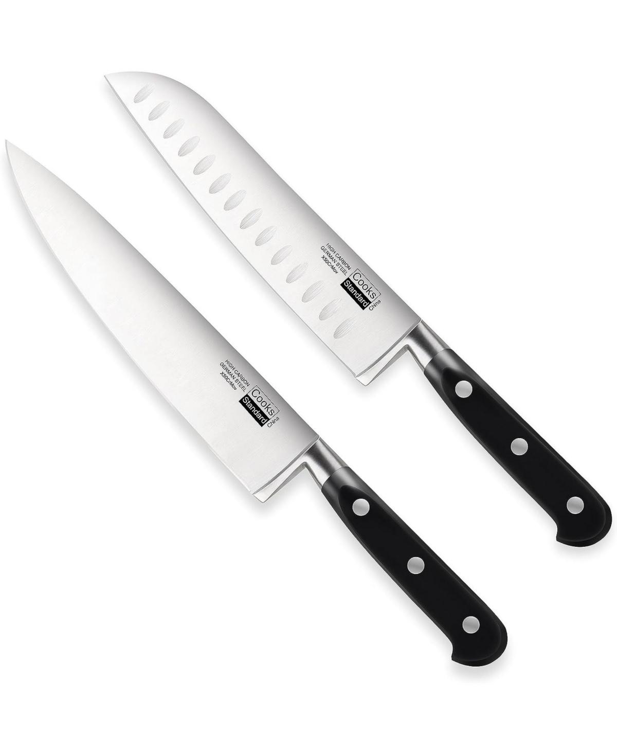 Cooks Standard High Carbon Stainless Steel Knife Set 2-Piece, 8" Chef s Knife and 7" Santoku Knife Classic Sharp Kitchen Knives Set, Ergonomic Handle