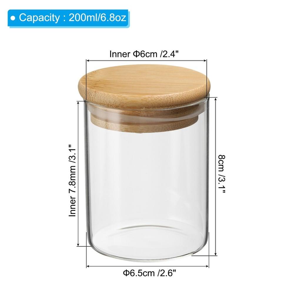 2Pcs 6.8oz Glass Jar with Airtight Bamboo Lid Glass Kitchen Container (8x6.5cm) - Transparent