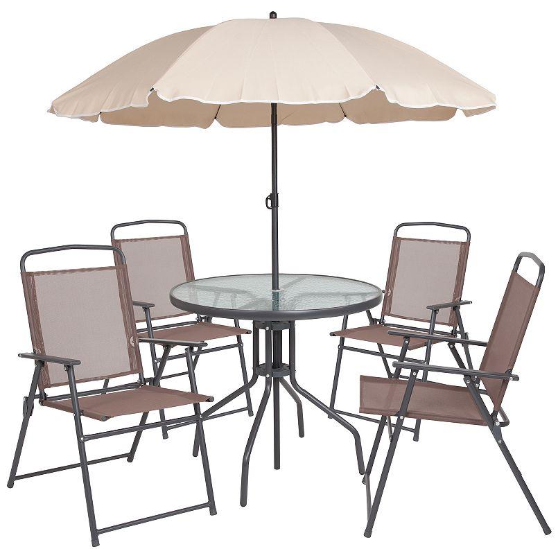 Flash Furniture Nantucket Patio Table, Chair & Umbrella 6-piece Set