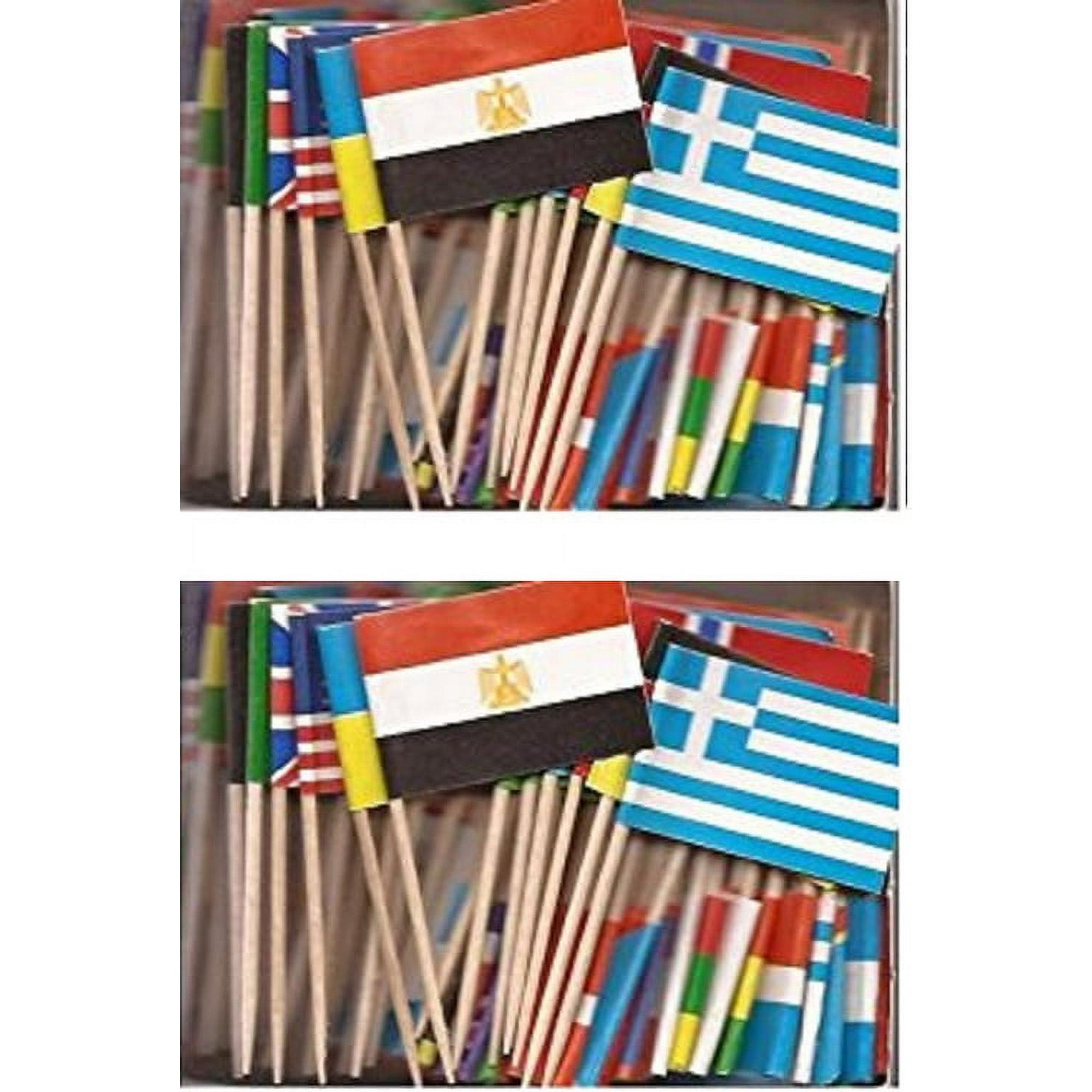2 Boxes of Assorted World Toothpick Flags, 200 Small Assorted Country Flag Toothpicks or Cocktail Sticks & Picks