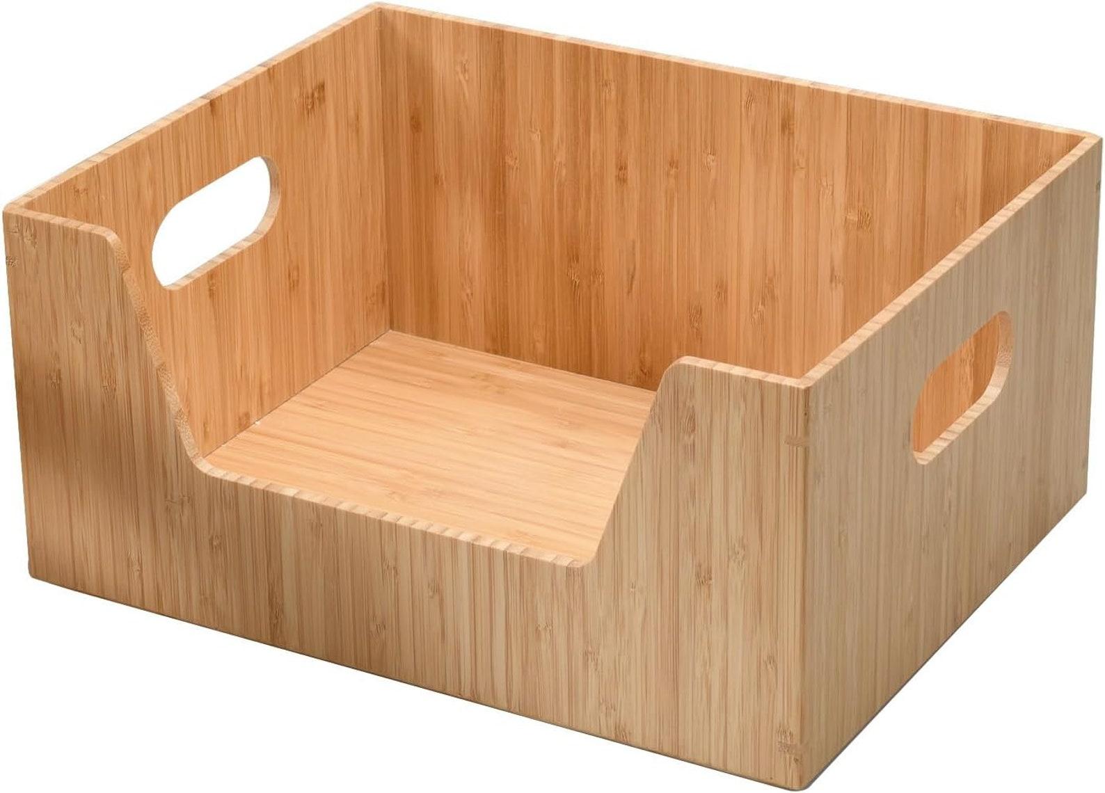 MobileVision Bamboo Storage Box with Open Front Stackable Bin Organizer, Two different sizes and Combos Variation
