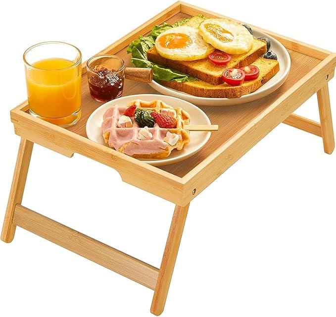 Bamboo Bed Tray Table with Foldable Legs