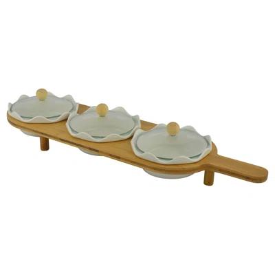 Gosselin 3 Condiment Bowls with Lids and Bamboo Serving Tray