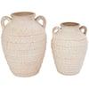 Cream Textured Ceramic Decorative Vase with Handles and Terracotta Accents (Set of 2)