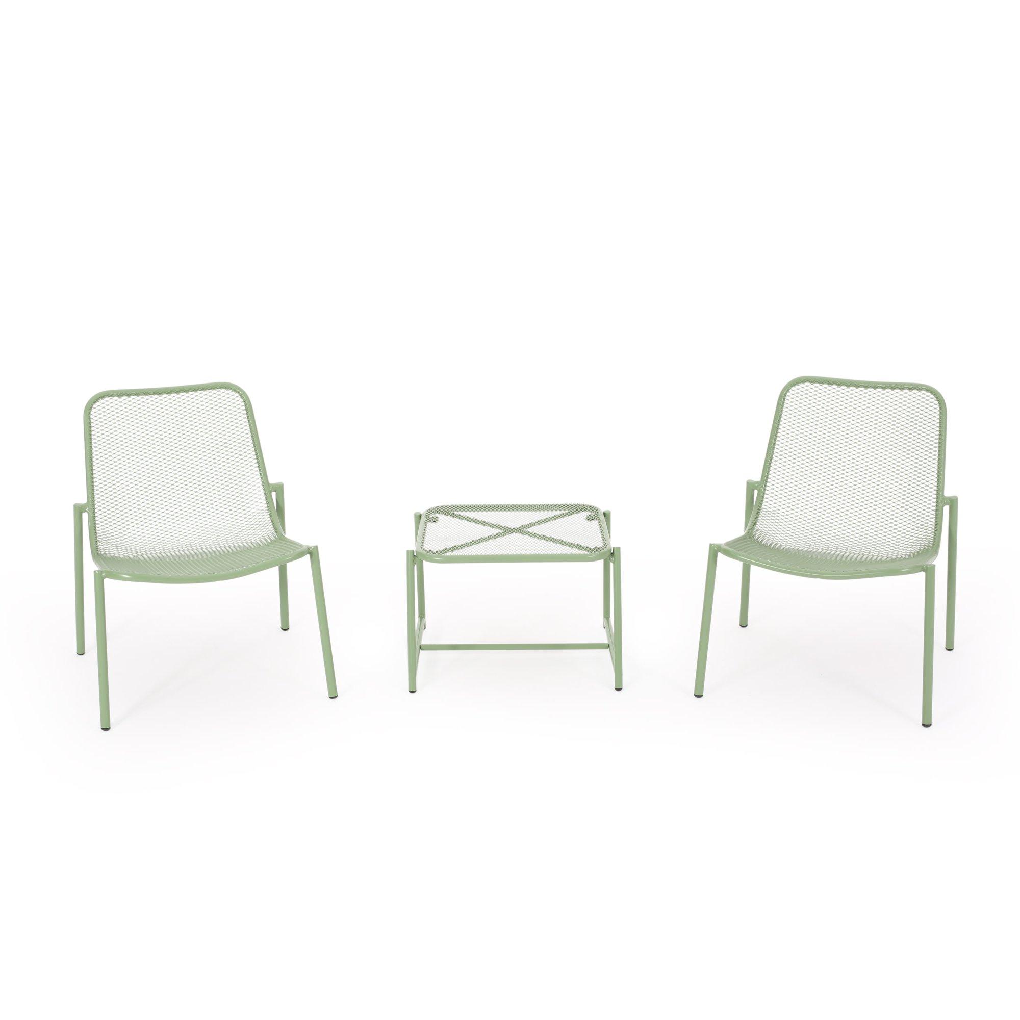 GDF Studio Douglas Outdoor Modern Metal 3 Piece Chat Set, Matte Green