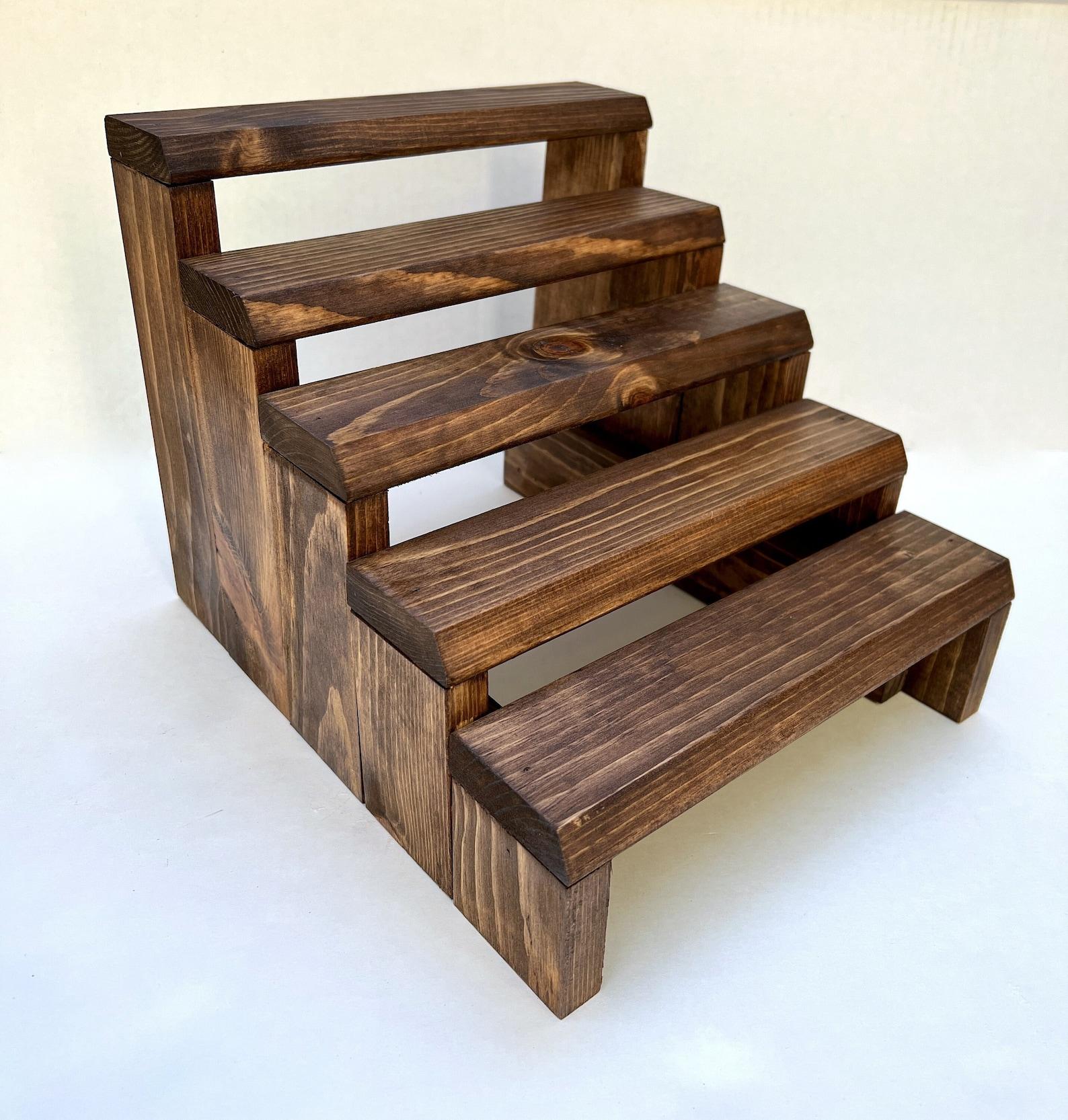 Solid pine wood tiered spice rack display stand for countertop