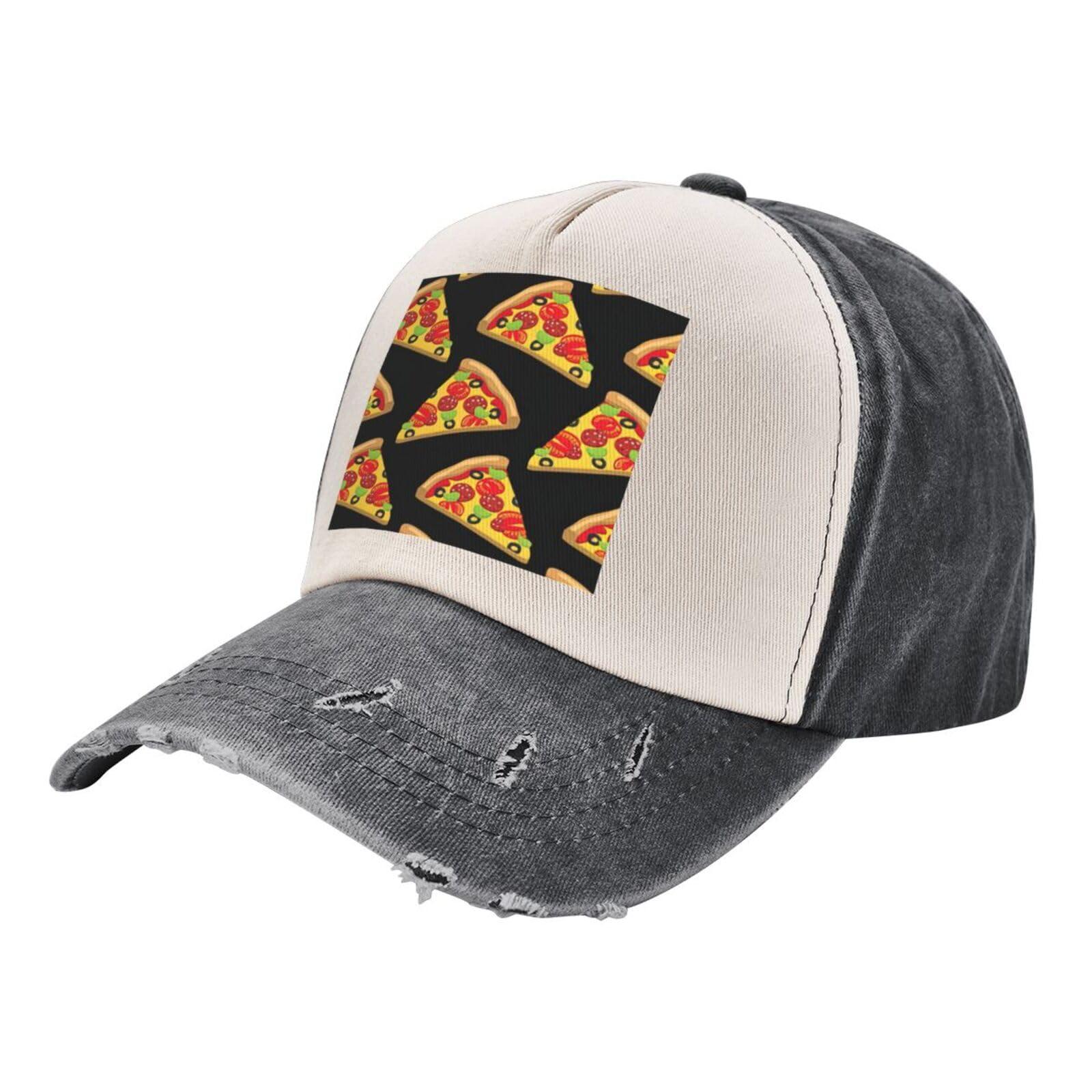 Tasty Pizza Distressed Jean Hat, Vintage Washed Cotton Baseball Cap, Adjustable Clip for Universal Fit