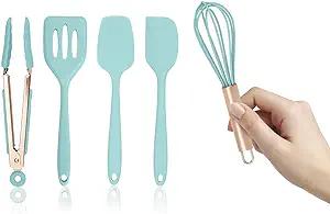 COOK WITH COLOR Set of Five Aqua and Rose Gold Silicone MINI Kitchen Utensil Set