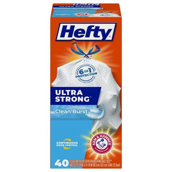 Hefty 40-Count 13 Gallon Ultra Strong Tall Kitchen Clean Burst Scent Trash Bags