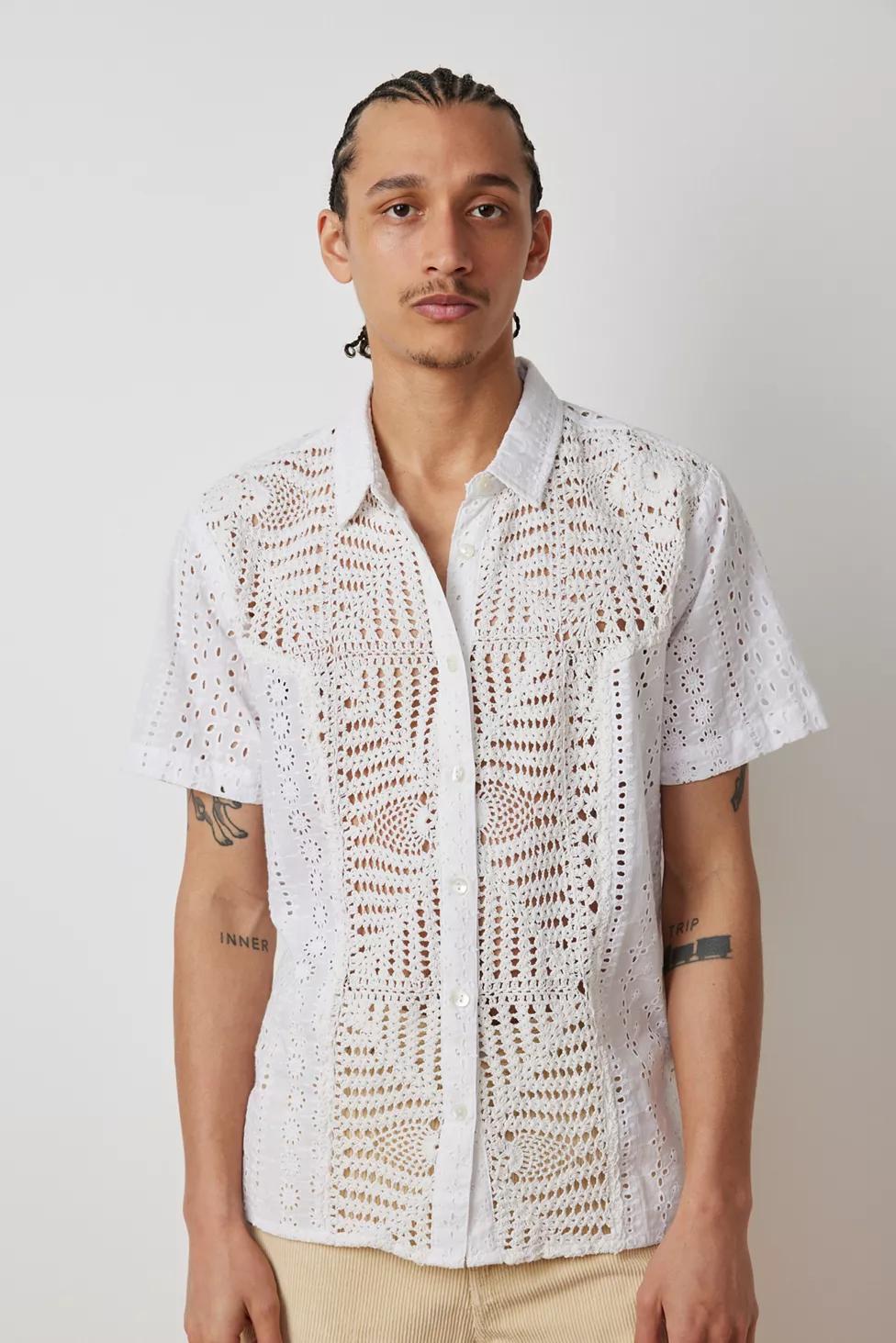 Raga Man Riaan Eyelet & Crochet Short Sleeve Shirt