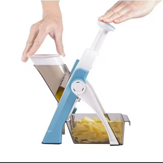 Safe Mandoline Slicer 5 in 1 Vegetable Chopper Food Potato Cutter, Strips Julienne Dicer Adjustable Thickness 0.1-8 mm Kitchen Chopping Artifact Fast Meal Prep (Blue)