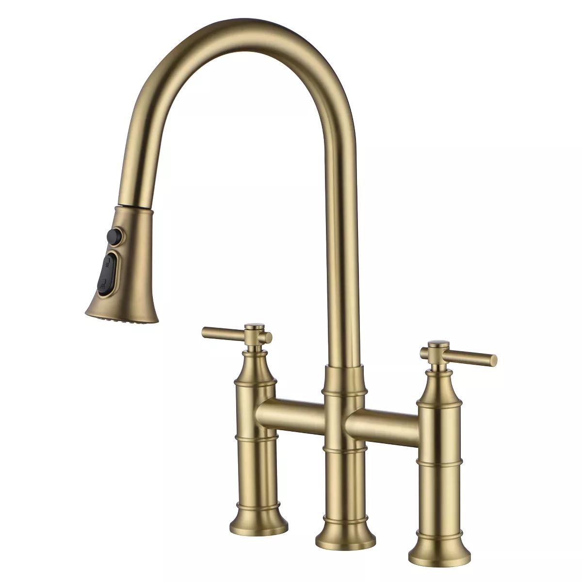 SUMERAIN 8-Inch Centerset Kitchen Bridge Faucet with Pull Down Sprayer 3 Hole, Brushed Gold