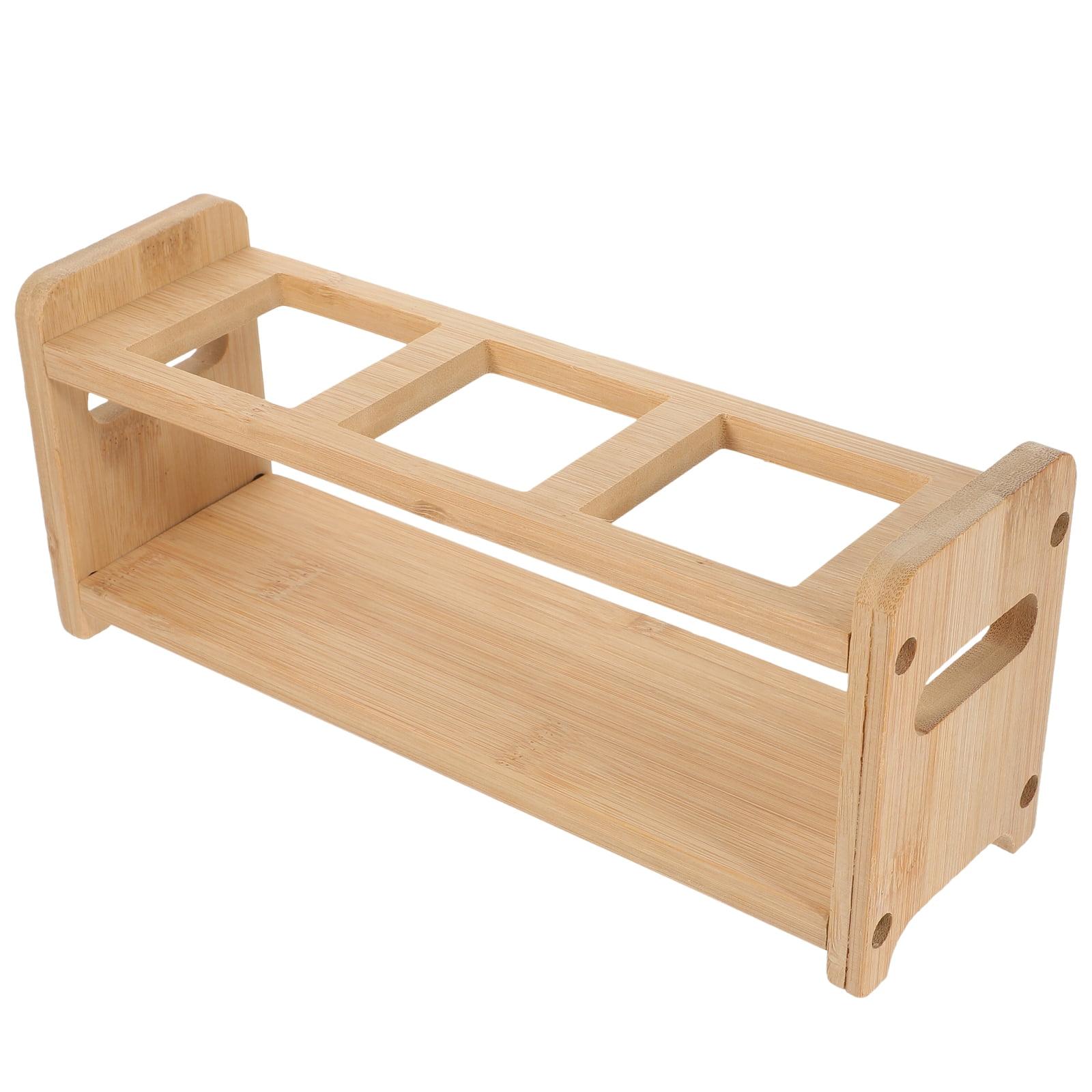 Kitchen Seasoning Jar Storage Rack Wooden Spice Bottle Holder 3-slots Spice Organizer