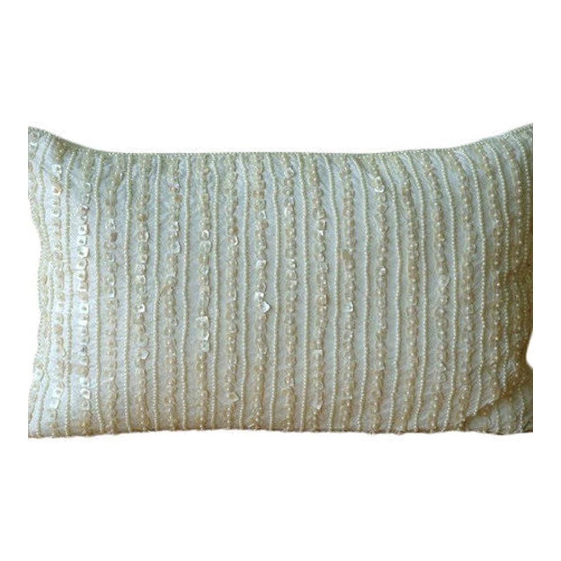 Ivory Lumbar Pillow Cover, Lined Mother Of Pearls Lumbar Pillow Cover, 12x24 inch (30x60 cm) Lumbar Pillow Cover, Rectangle Silk Lumbar Pillow Cover - Pearl Harbour