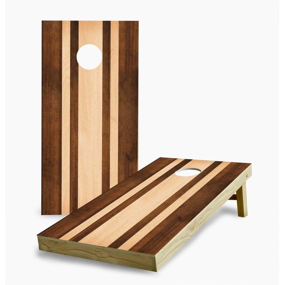 Stained Striped Cornhole Game (Choose Wraps or Boards) - Board Wraps Only - Include Hole Lights