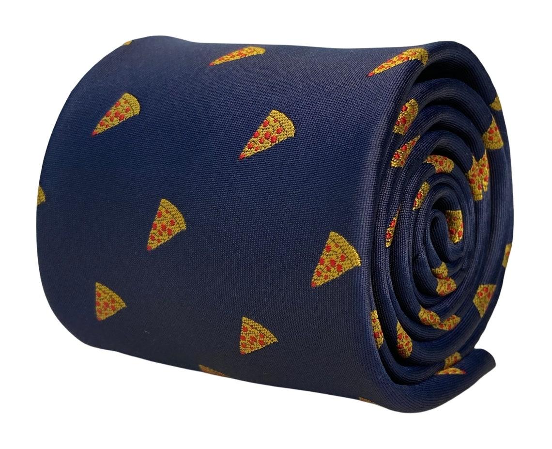 Navy mens tie with pizza quirky design by Frederick Thomas