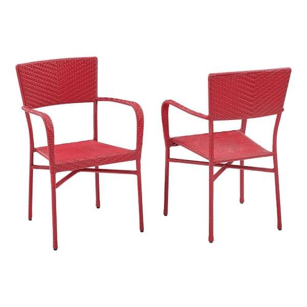 Emmet Chili Red Stackable Steel Frame Resin Wicker Outdoor Lounge Chair (2-Pack)