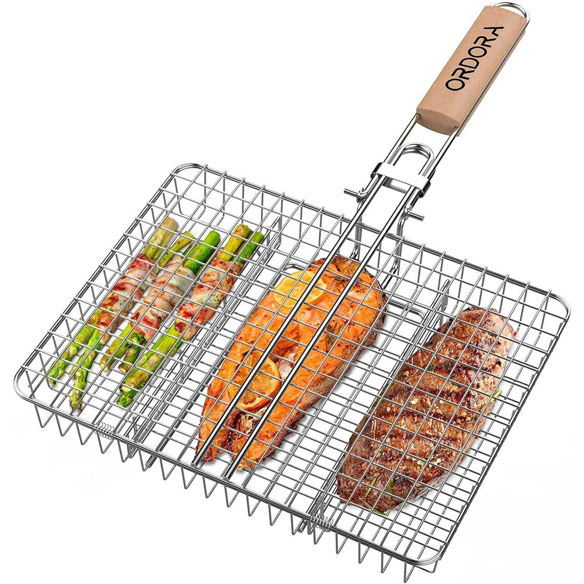 ORDORA Deep Grill Basket, Stainless Steel Grill with Detachable and Foldable Handle, Heavy Duty Grill Basket Outdoor Grill Camping BBQ Rack for Fish, Shrimp, Vegetables