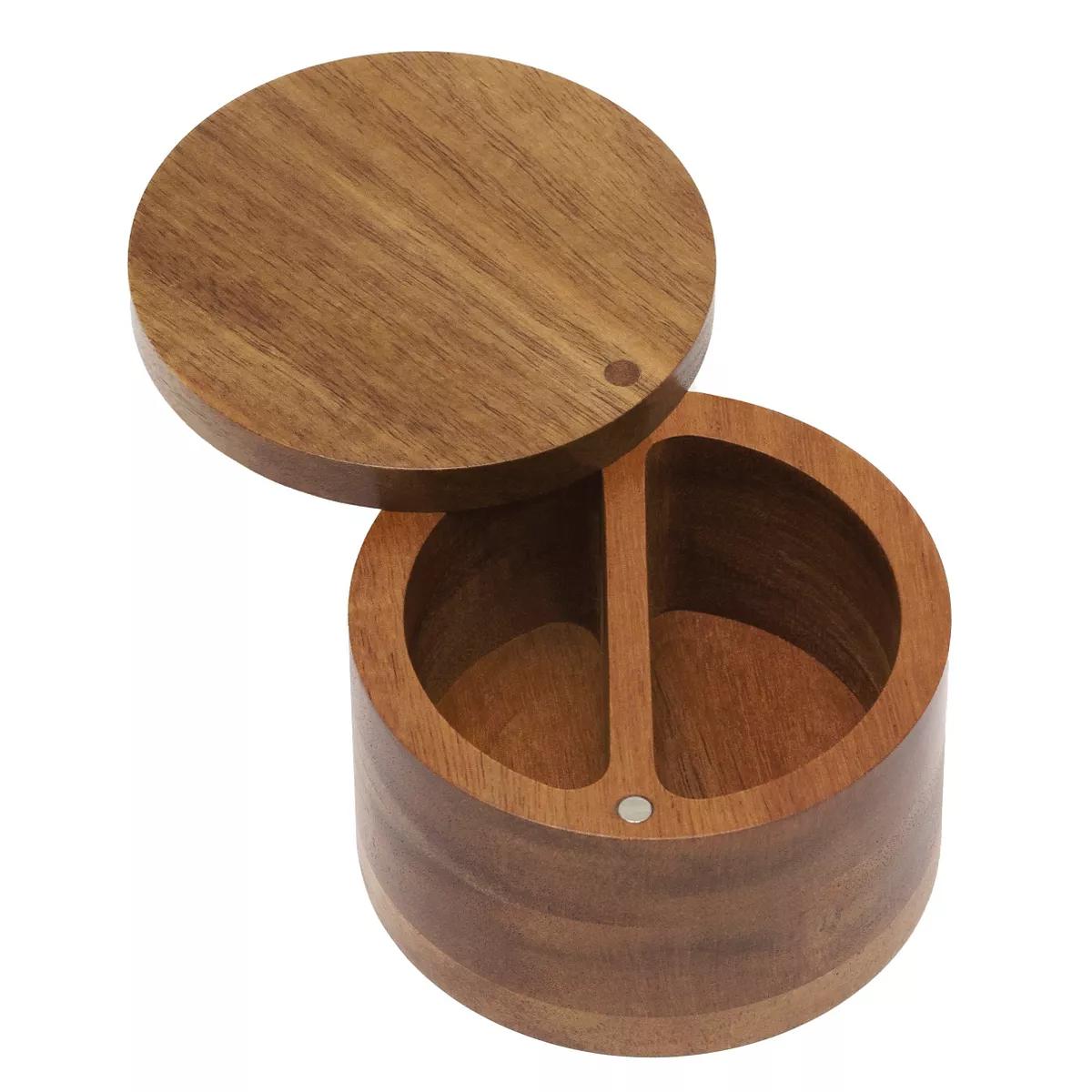 Acacia Divided Salt Box with Swivel Cover - Lipper International