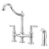 Courant Two Handle Bridge Kitchen Faucet with Side Spray in Polished Chrome